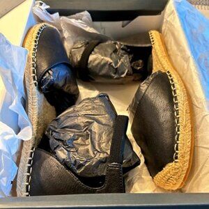 Eileen Fisher LALA Black Tumbled Leather Espadrille Flat